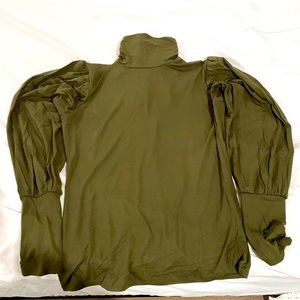 Turtleneck Blouse with Balloon Sleeve - olive green